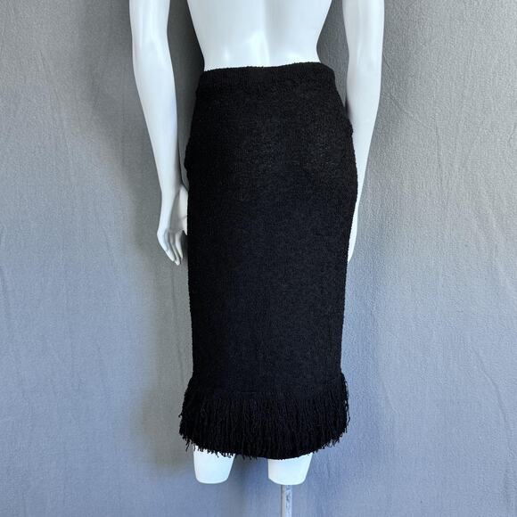 VTG 90s Black Fringe Skirt USA Minimalist Goth Grunge Womens S Avant Garde Art - Picture 11 of 14